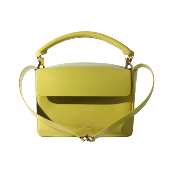 luxury yellow leather handbag front view