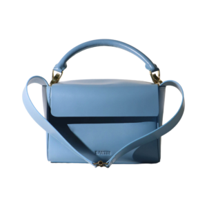 luxury blue leather handbag front view now available in thailand