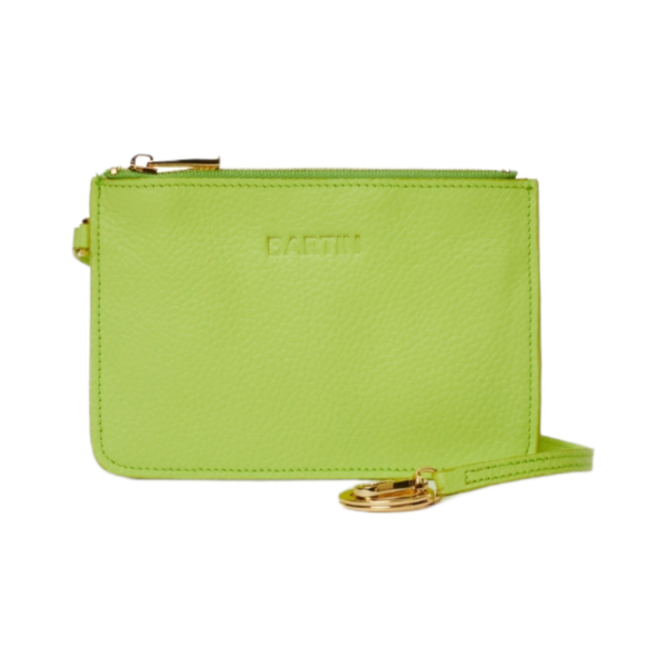 small green premium leather cardholder from front view