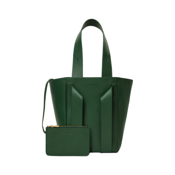 green leather handbag and crossbody with matching green cardholder